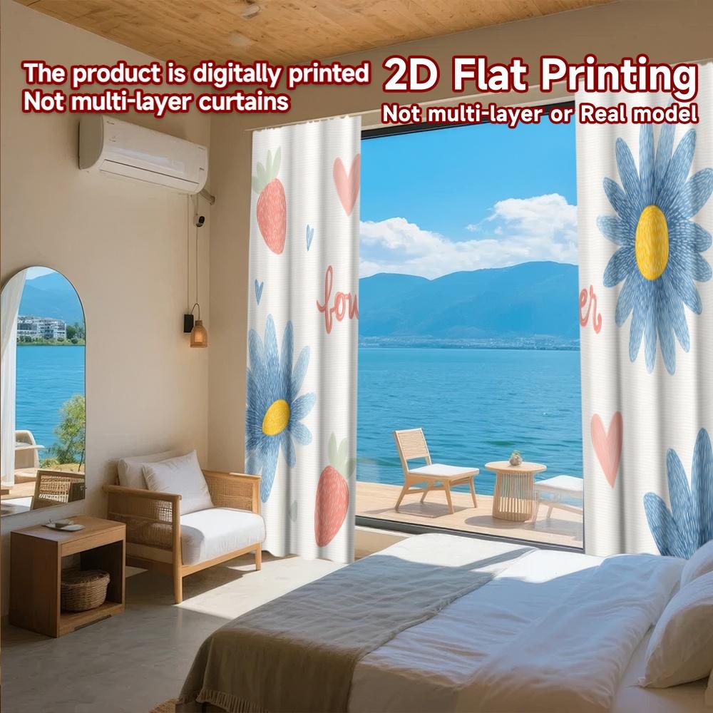 Set Of 2 Flat Printing Curtains Without Rod Flower Strawberry Delight Holiday Women Is Day Printed Versatile Curtain Polyester