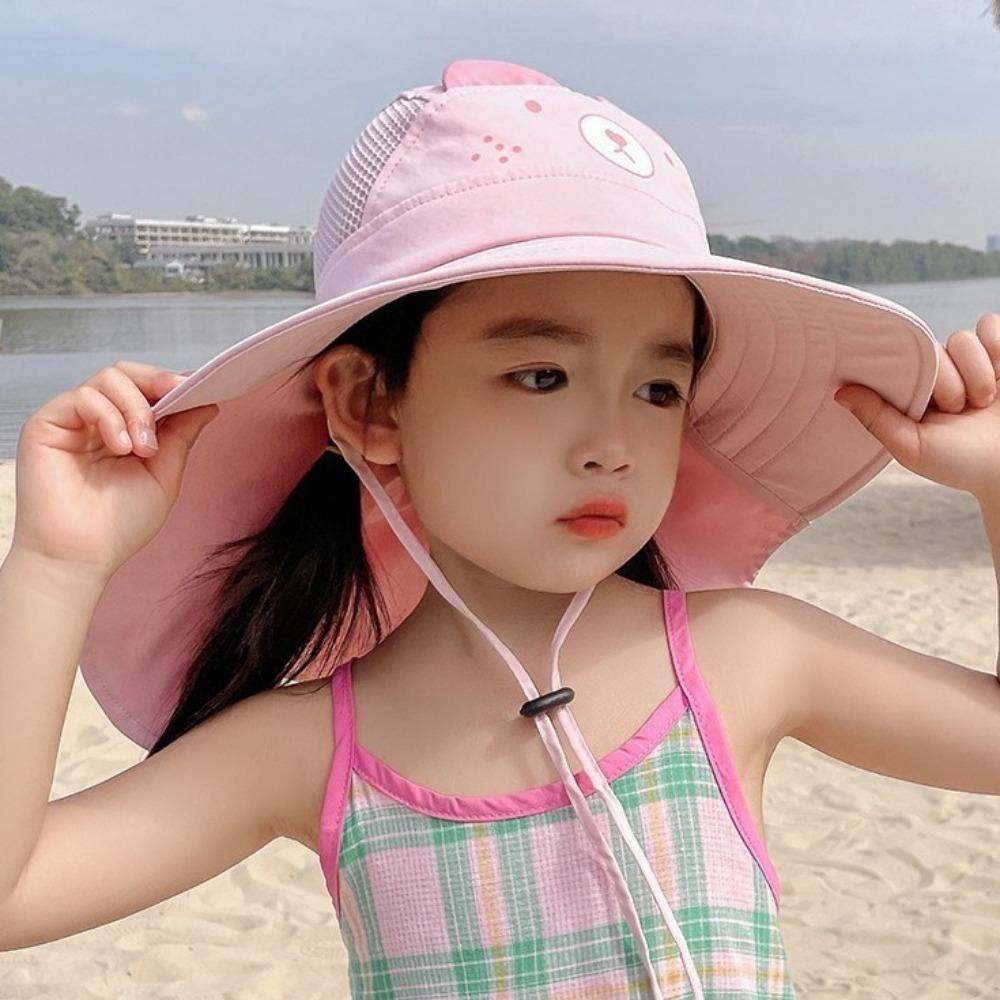 Bear Children Sun Hat UV Protection Wide Brim Bucket Hat Casual Baby Fisherman Cap  Summer