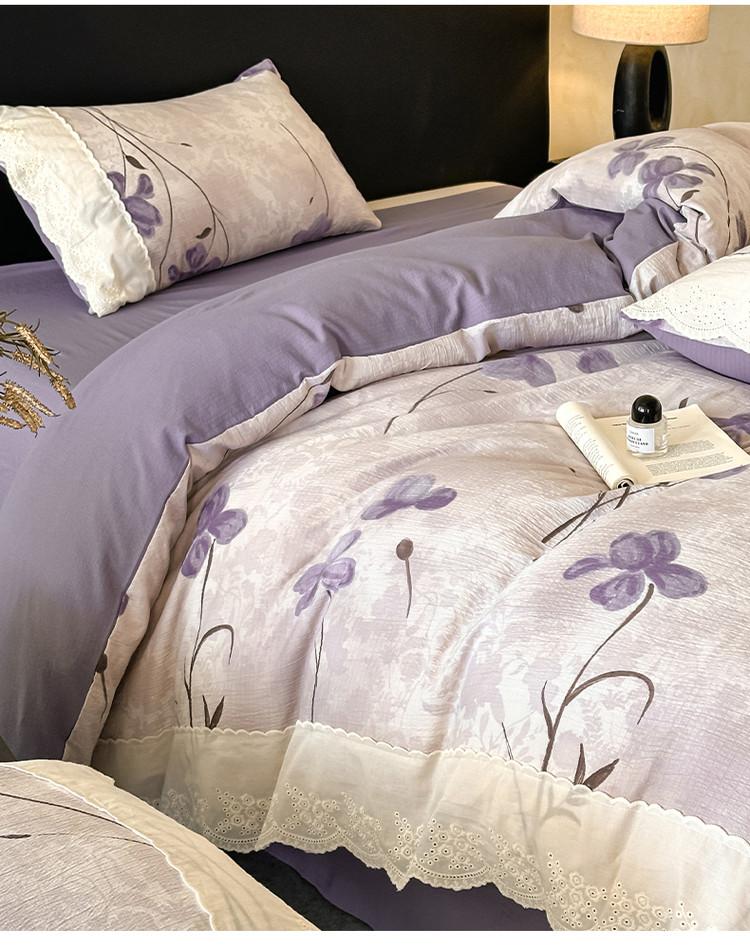 French Fresh Double Layer Wrinkle Set Princess Lace Quilt Cover Skin friendly Four Seasons Home Use Student Dormitory Bedding
