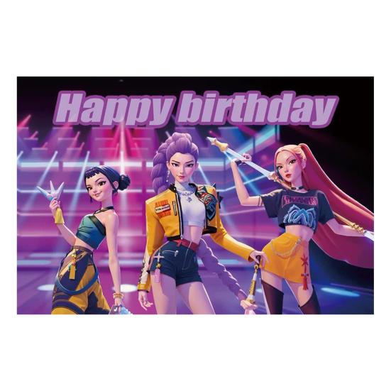 Yousheng Background Cloth Demon Movie Hunters Happy Birthday Banner Backdrop Hanging Cloth Decoration Kids Party Supplies