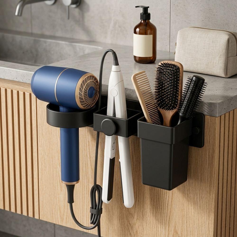 Multi-Slot Hair Straightener Holder Detachable Cup Blow Dryer Wall Holder Bathroom Accessories