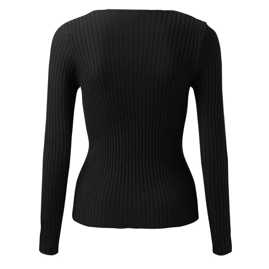 Women's Fashion Casual Solid Color Sweater Long Sleeve Slim Sweater Pullover Top