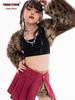 Set alla moda con giacca in pelliccia e pantaloni lunghi a stampa leopardo per performance di danza jazz per bambine