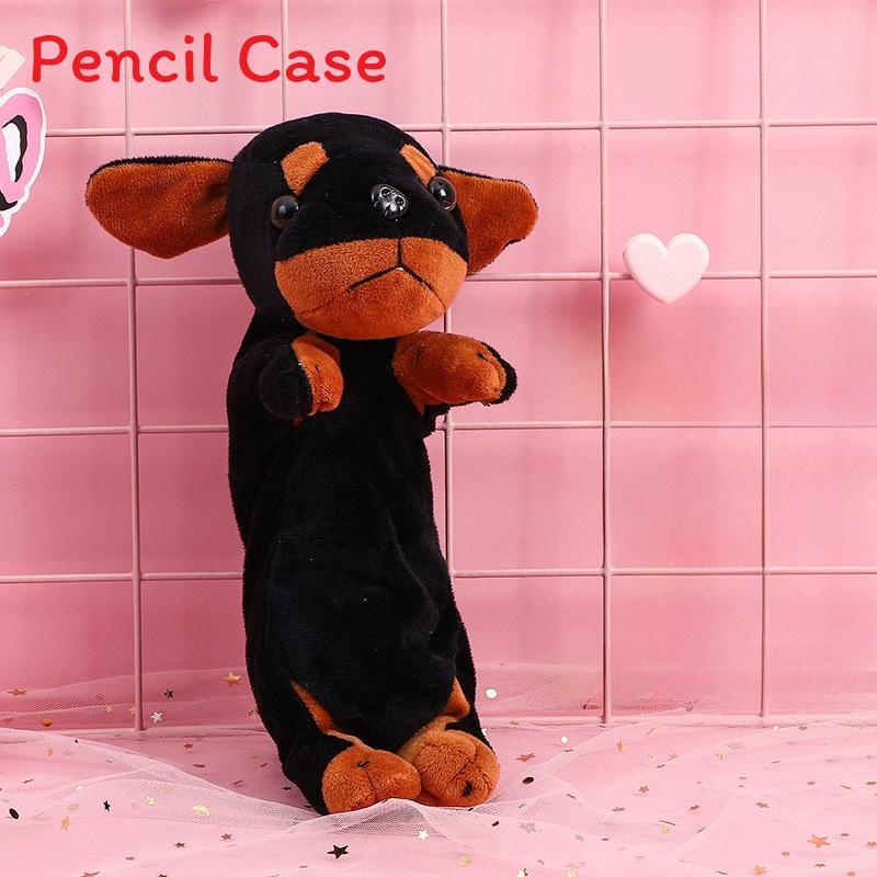 Dog Plush Pencil Case For Kids Large Capacity Creative Cartoon Animal Organizer Gift For Students