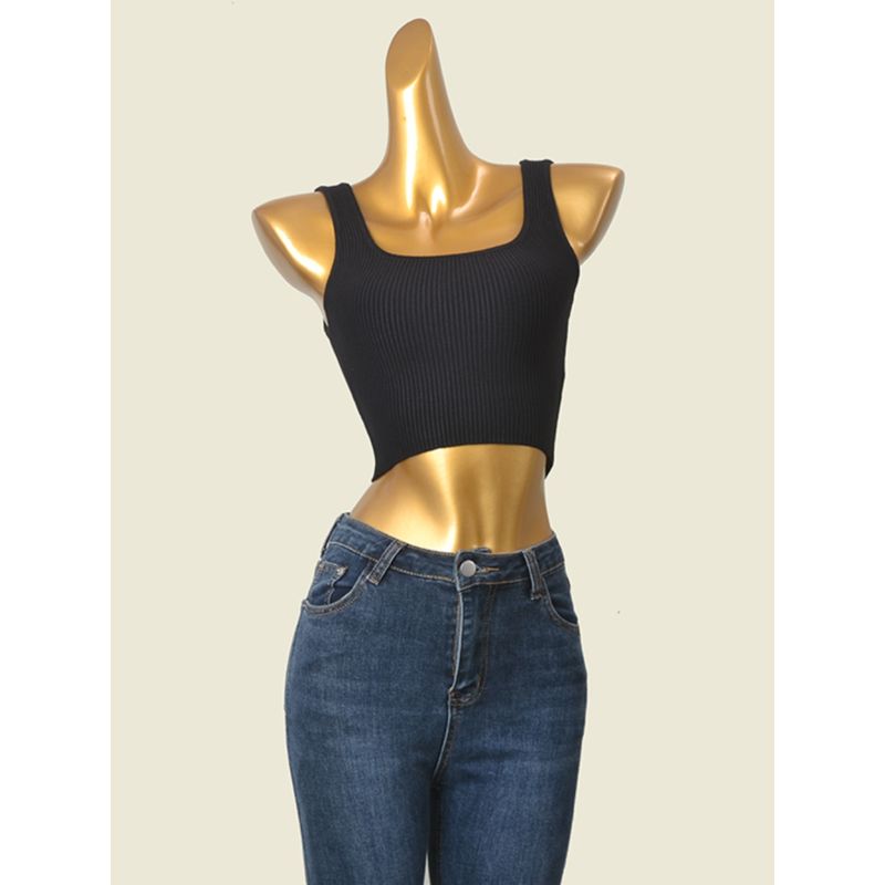 Foreign Trade Original Order Square Collar Vest Fashion Wind Black Bandage Silm Short Knitting Midriff-Baring Top Accessible Luxury Card