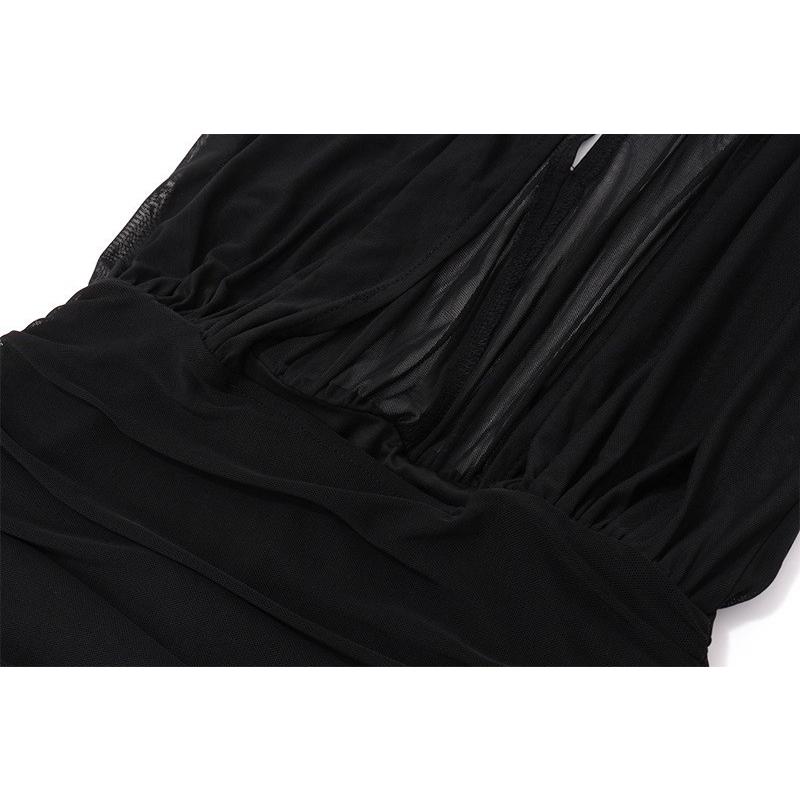 Women's Sexy Cross Halter Neck Mesh Mini Dress Spring Deep V Ruched Bodycon Party Evening Cocktail Dress