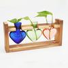 Plant Propagation Station Glass Vase with Wooden Frame Hydroponic Plant Terrarium Kit Love Bulb Vase for Indoor Plants Desktop Decor