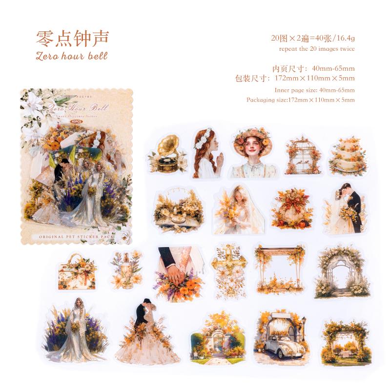 40pcs/bag PET Sticker Fresh Romantic Couple Dating Everyday Characters Pattern Hand Tent Collage Sticker Creative DIY Decoration