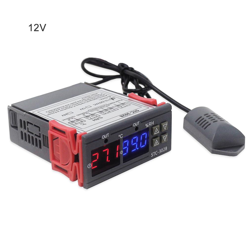 DC12V STC-3028 10A Dual LED Controlador de Temperatura y Humedad Sonda Termostato
