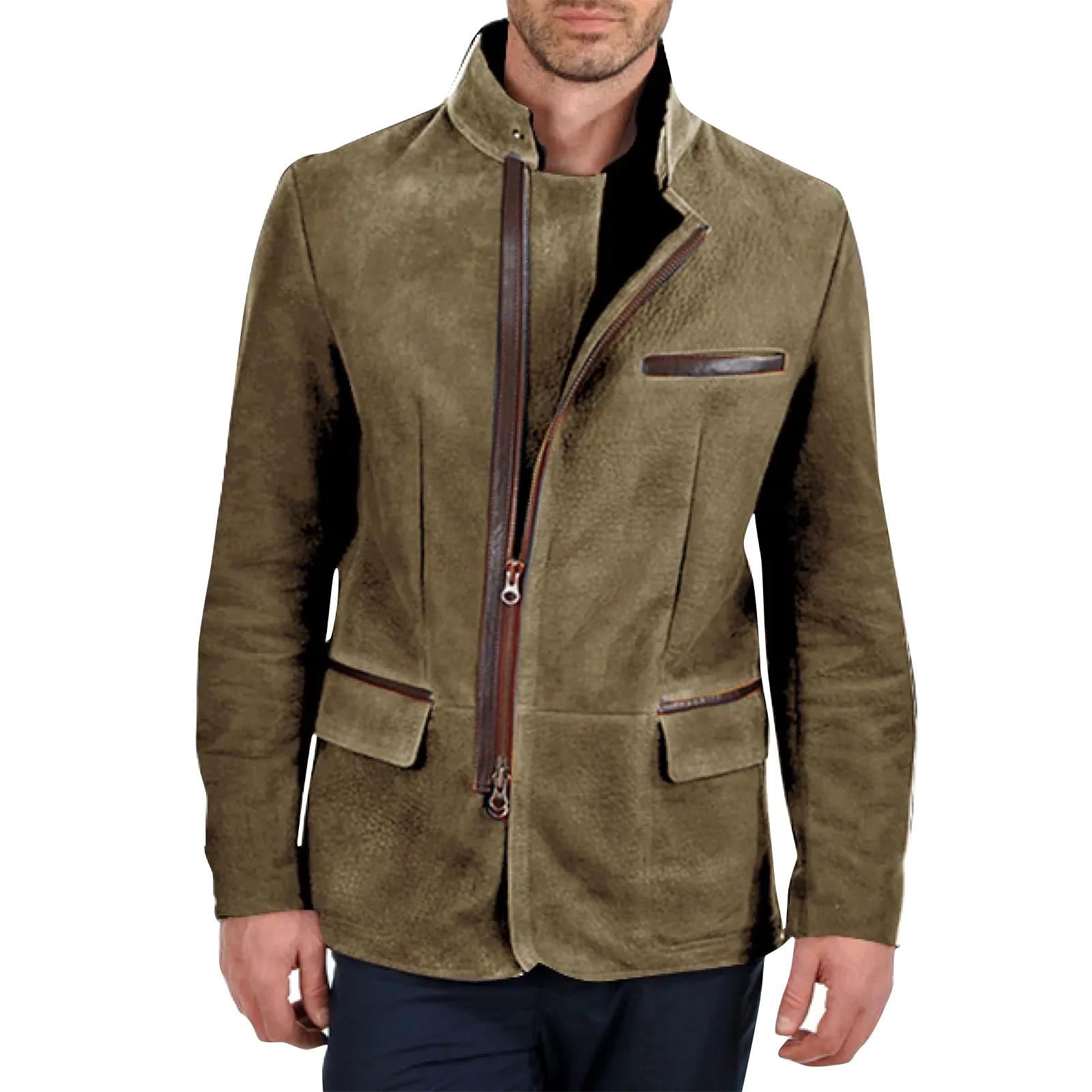 

Men s Solid Color Zipper Button Pocket Work Jacket Men s Casual Long Coat XL хаки