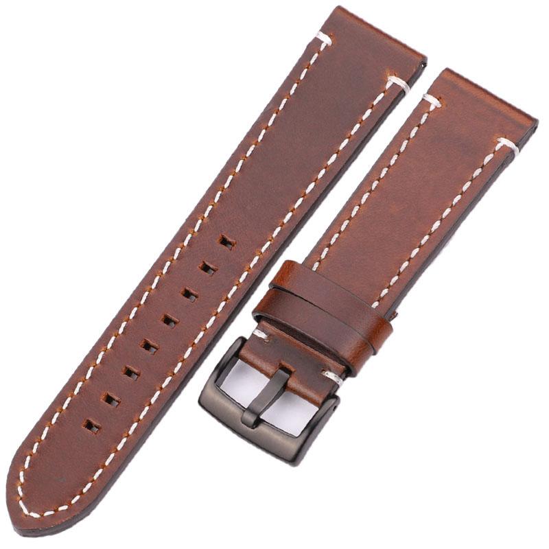 Watchband 18mm 20mm 22mm Genuine Leather Watch Strap Belt Manual Men Thick Brown Black Watchbands Buckle Watches Accessories