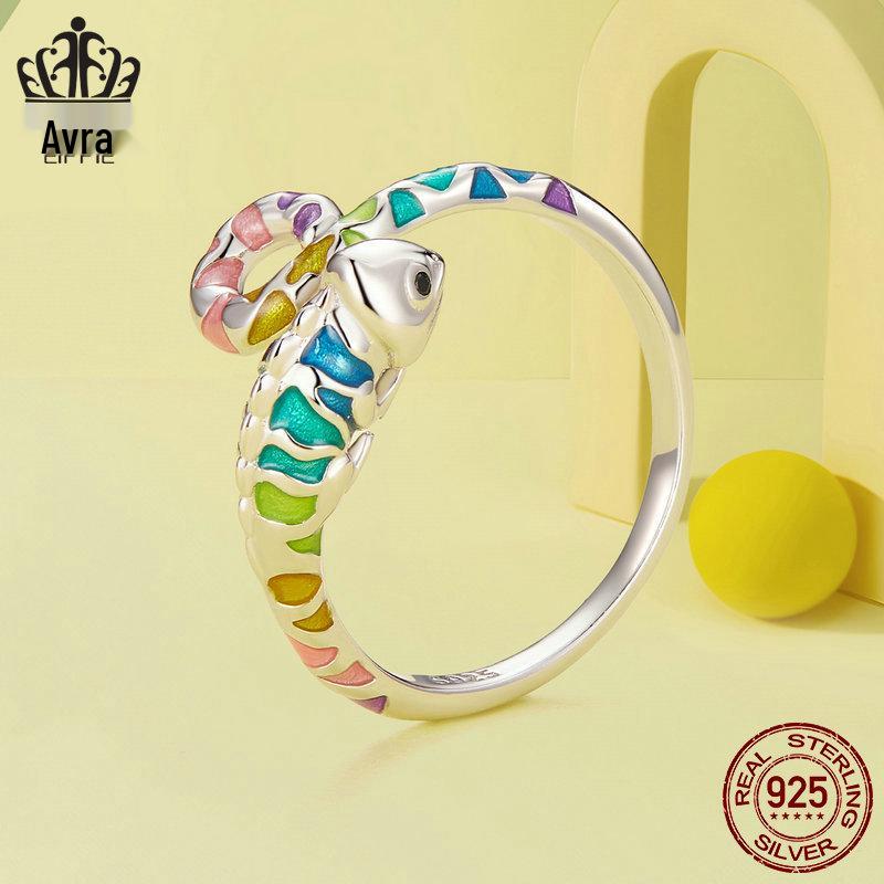 Aifle Sterling Silver Chameleon Adjustable Open Ring for Women