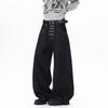 BeatStreet Korean Style Men and Women Jeans Solid Color Metal Buckle Casual Streetwear Straight Wide Leg Loose  Denim Pants Fashion