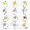 Anti Stress Evil Eyes Metal Copper Wedding Womens Rings Zircon Sunflower Crystal Anxiety Relief Spinning Ring Bague Femme