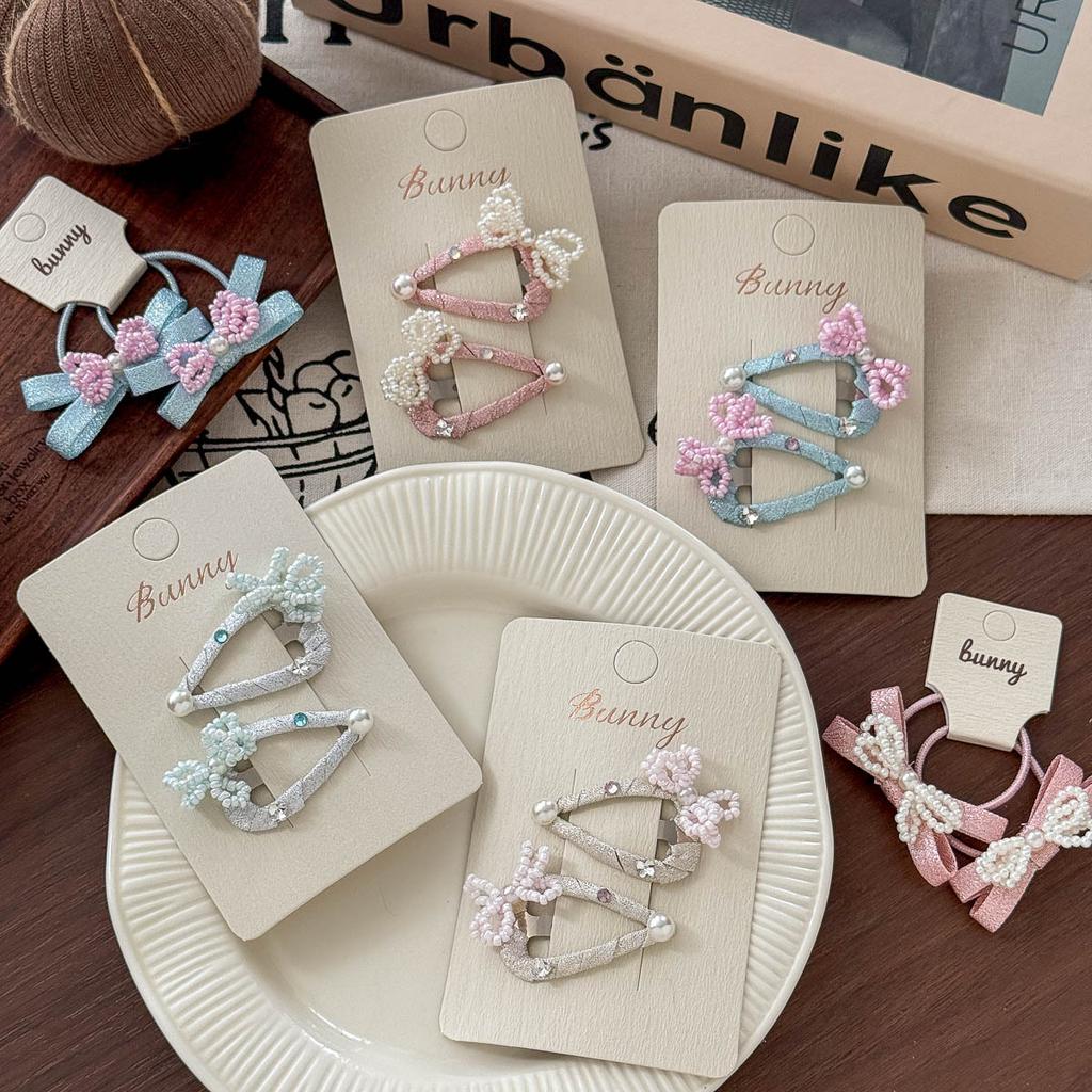 Korean Pearl Bow Rhinestone Love Hairpin Hair Ring High-end Temperament Does Not Hurt The Side of The Hair The Girl's Hairpin