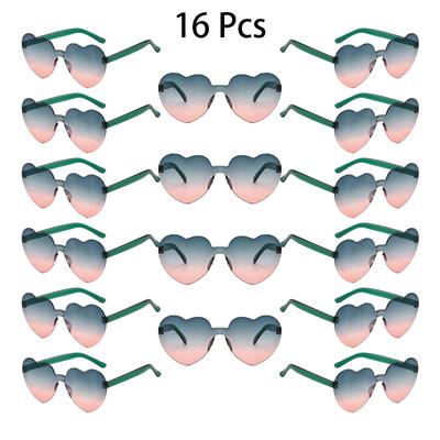 16 Pcs Per Set Rimless Heart Shaped Sunglasses Women New Cute Fashion Beach Holiday Shades Trendy Multi-color Rave Sun Glasses
