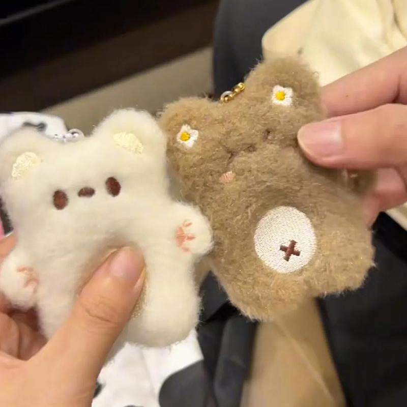 Cute Plush Squeak Little Bear Keychain Toy Stuffed Animal Bear Doll Pendant Backpack Bag Car Keyring Pendant Girl Gifts