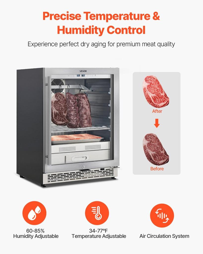 45 KG Dry Aging Fridge for Steaks, Dry Ager Refrigerator for Meat with Precise Temperature & Humidity Control, Freestanding & Under Counter Beef Aging