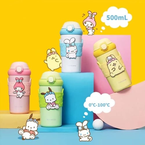 Cinnamoroll, My Melody, and Pompompurin Thermos Water Bottles, Kids Gift, Vacuum Insulated, 500ml, 316 Stainless Steel, Perfect for Commuting, School,