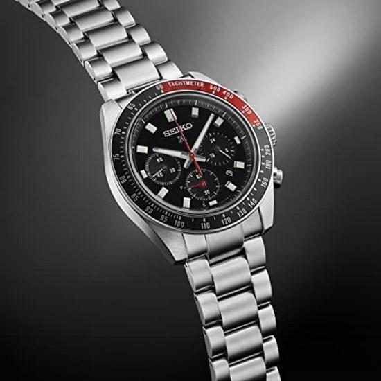 Seiko Watch PROSPEX SBDL099 Mens Wristwatch Made Japan Solar SPEEDTIMER Series Tachymeter Bezel Chronograph Date Calendar Black Dial Stainless Steel