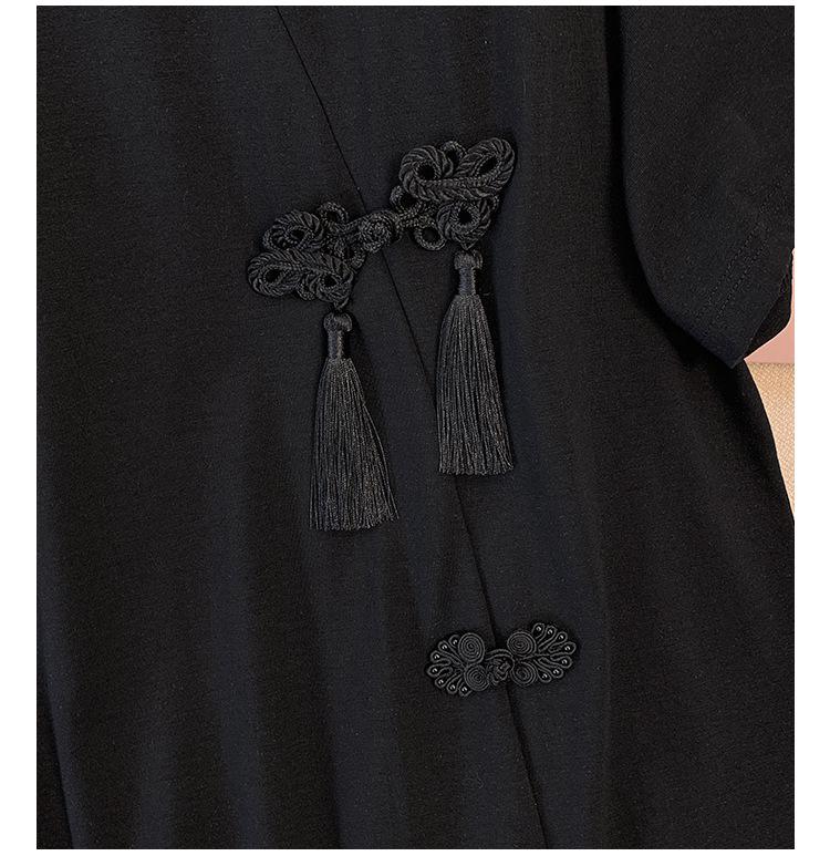 Deformation Strategy Plus Size Retro Chinese Republic Style Women's Long T-shirt, Short Sleeve, Summer