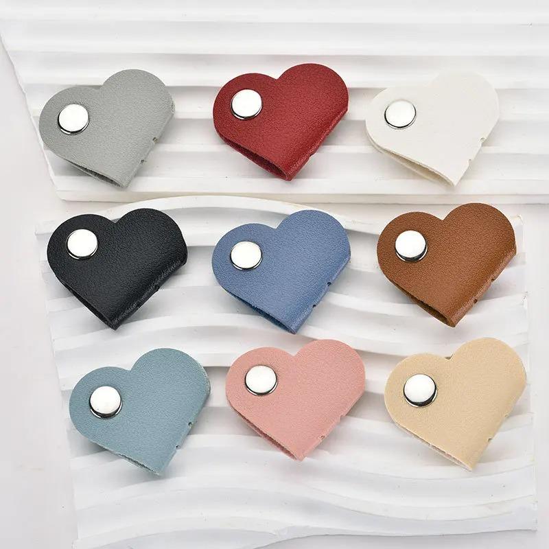 1pc Mini Heart Shape Cable Organizer Vintage Earphone Wire Data Line Clips Cable Winder Tie PU Leather Wire Organizer