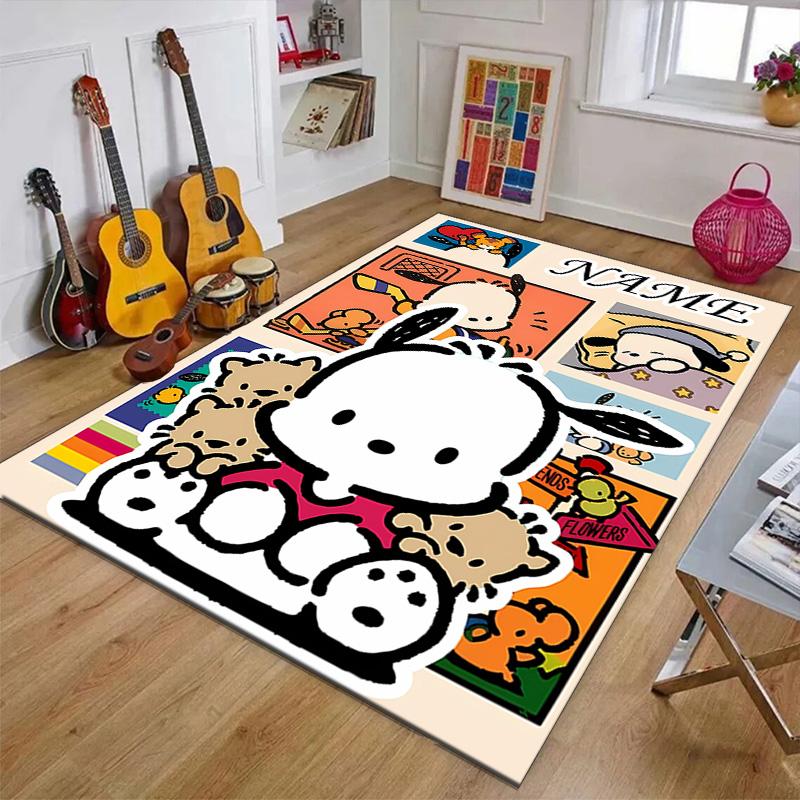 Custom Pochacco Mat Personalized Name, Polyester Washable Indoor Entryway Rug, Gift for Christmas, Easter, Thanksgiving Day