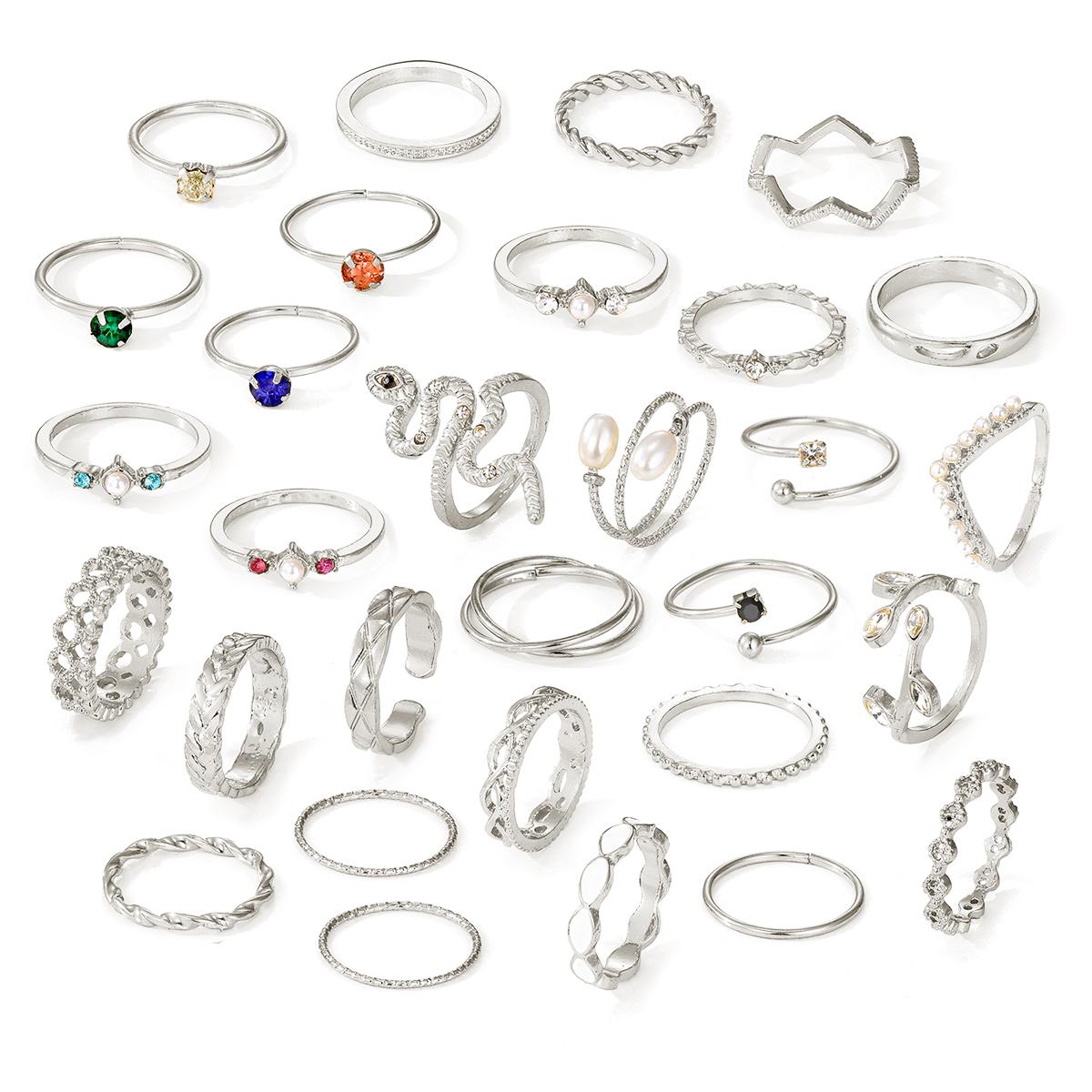 

Набор из 30 предметов, милый набор колец, разноцветные драгоценные камни, элегантный классический набор колец, очаровательные простые женские кольца со змеей, аксессуары серебряный