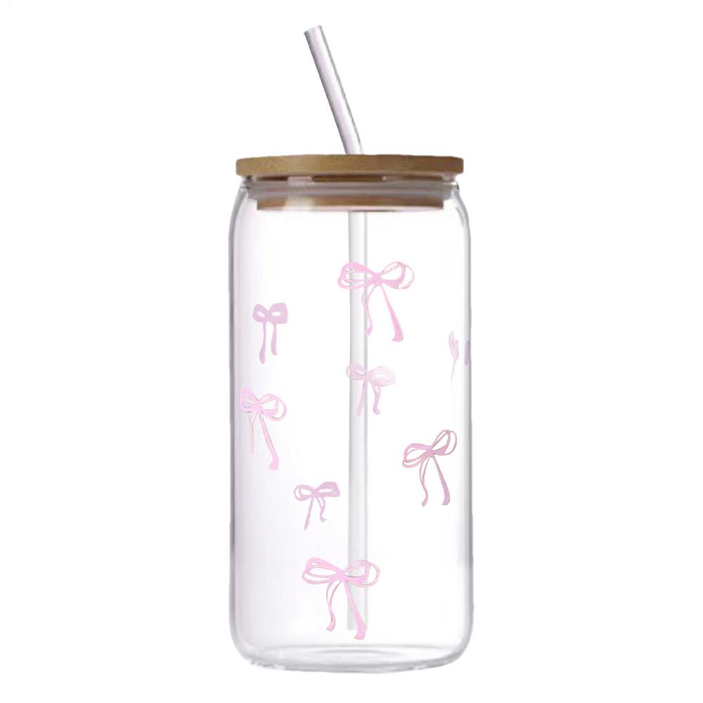 

500 мл Мила пляшка-стакан з бантиком, кришкою та соломинкою, Мила пляшка з бантиком, Кружка для матча, Для холодної кави, коктейлю, матча-чаю, Питної води 500ml чистий