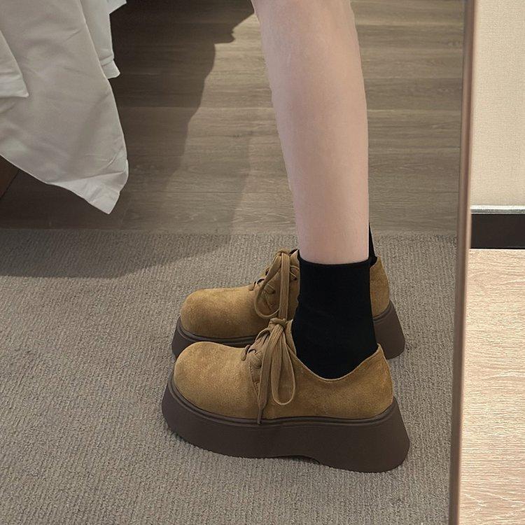 New autumn fashion retro shoes small height increase muffin round head lace-up platform single shoes