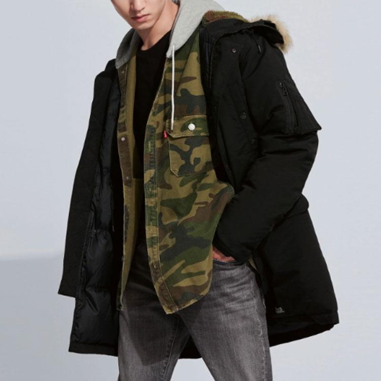 Levis Loose Casual Hooded Denim Down Jacket Men Jacket Black 27673-0009