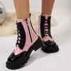 Autumn Platform Single Shoes Women 2025 Fashion High Sense Spliced Lace-up Side Zipper Booties