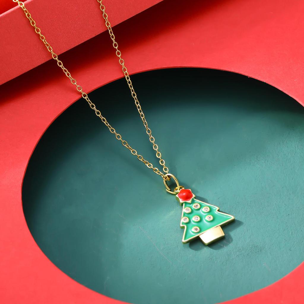 Non-Fading Christmas Tree & Firecracker Pendant Necklace for Women - European & American Style, Perfect New Year Gift