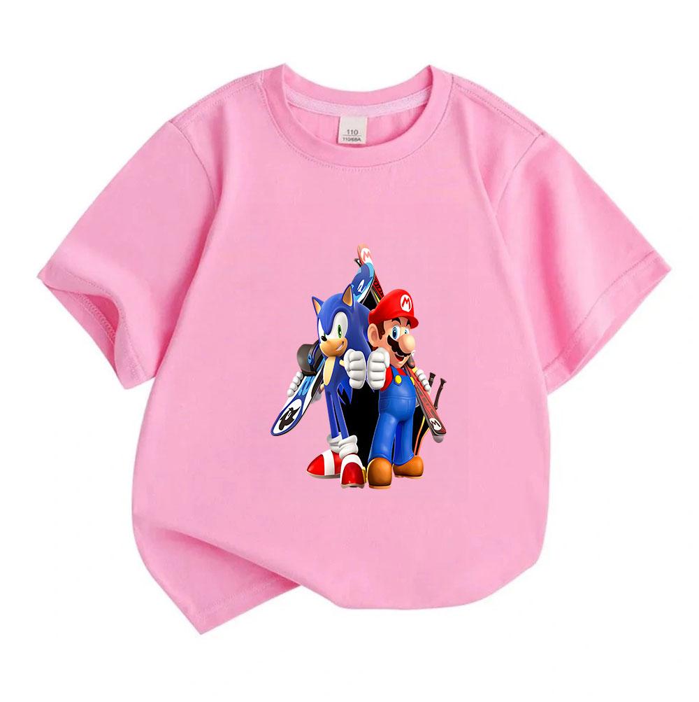 Kids Boys Girls Crew Neck Short Sleeve 100% Cotton T-Shirt, Cute Cartoon Game Character Print Casual Summer Tee Tops for Children Daily Wear