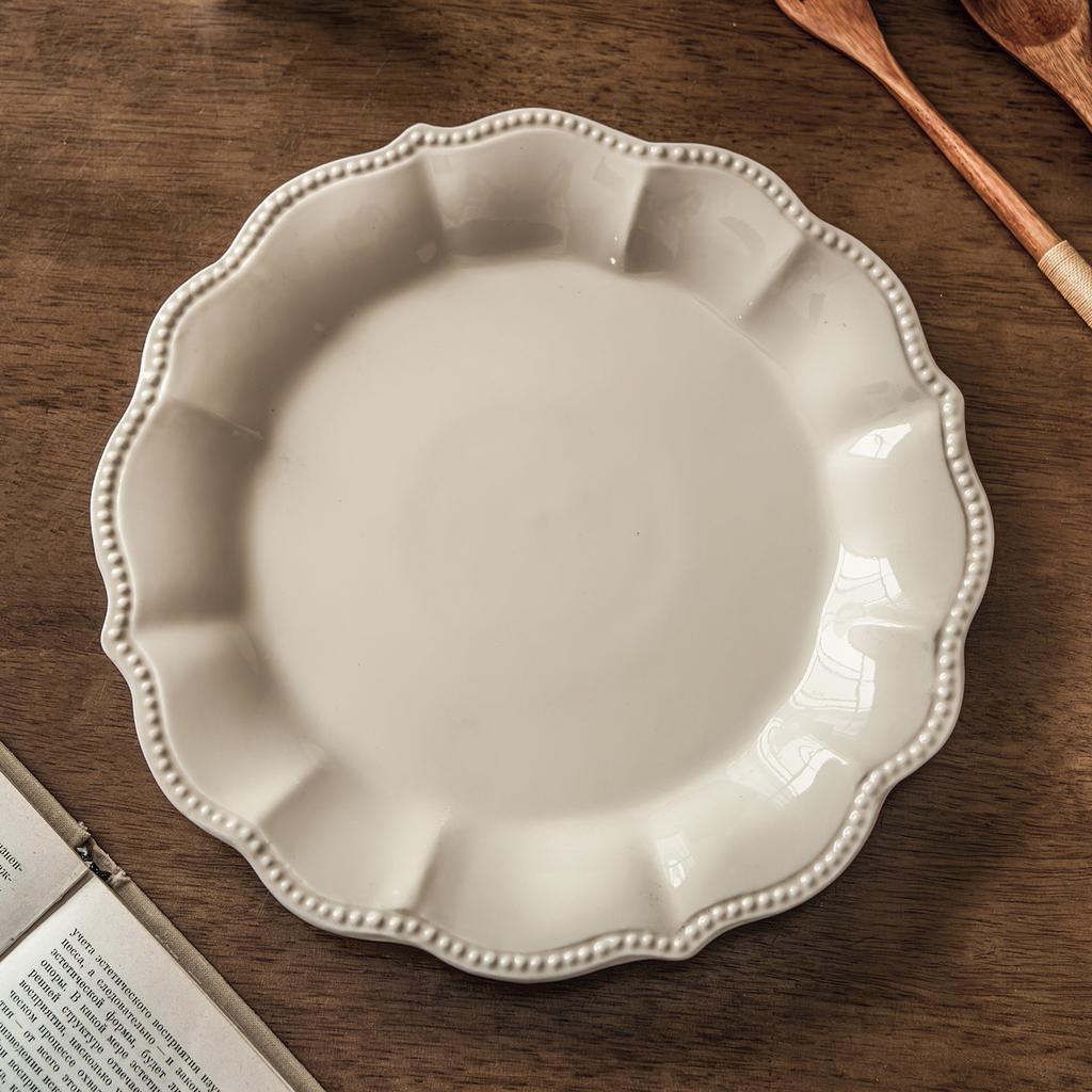 French Lace Relief Large Plate Light Luxury Ceramic Plate Plate Tableware Pasta Plate Household Large Vegetable Plate Plate