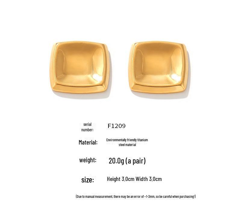 Kolczyki vintage geometryczne kwadratowe wklęsłe platerowane 18-karatowym złotem ze stali tytanowej