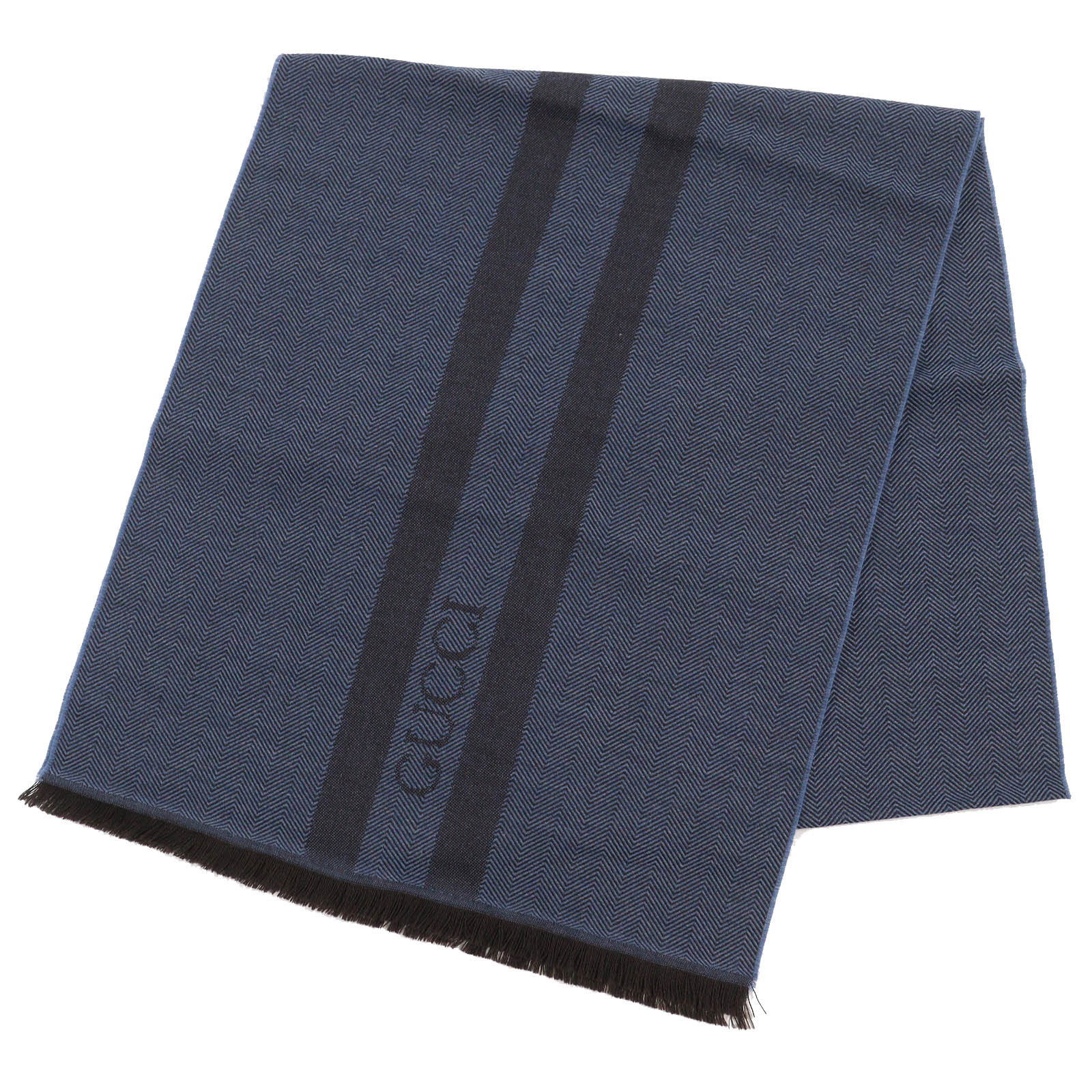 

Excellent GUCCI Scarf Herringbone Pattern Fringe Shawl Stole Blue brown mens Used
