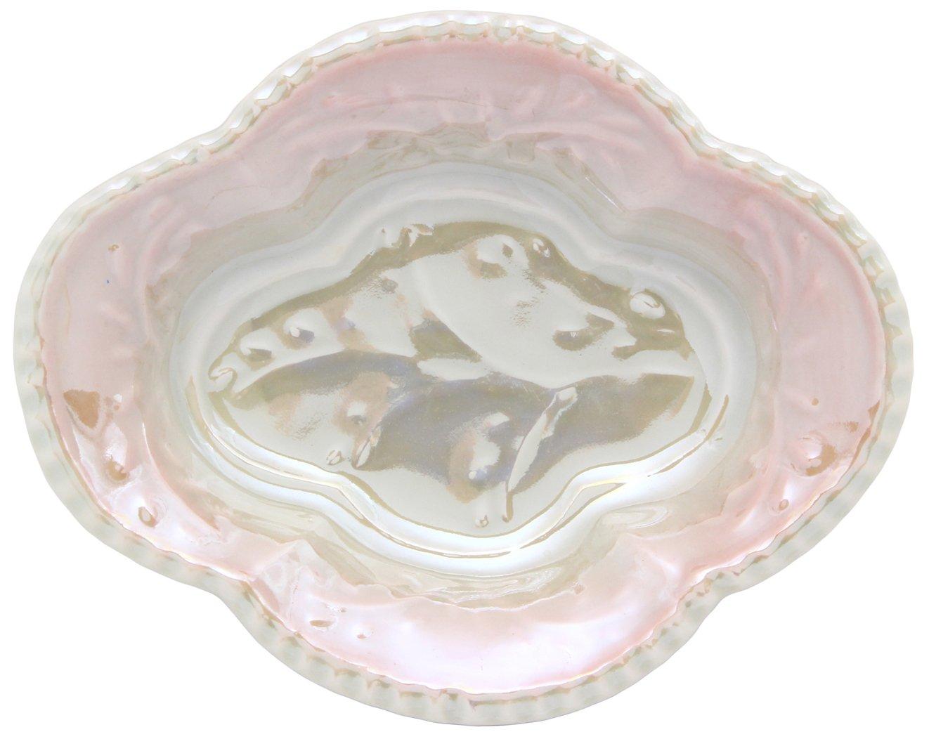 

Arita Takiyo small pink blown pearls ware, kiln, quince-shaped plate,