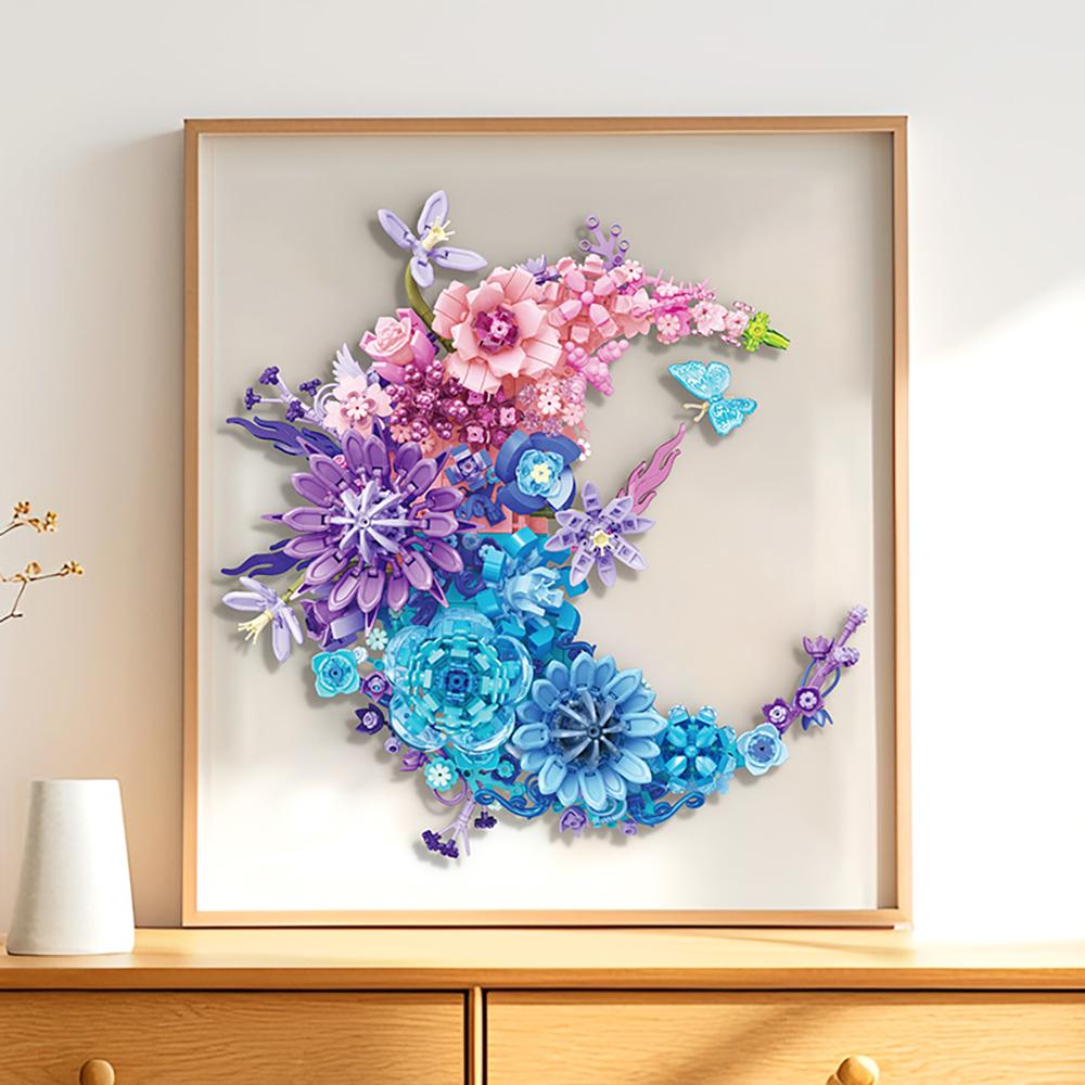 MOC Moon Flower Building Blocks Simulation Bouquet Wall Hanging Home Decoration Children's Educational Toy Valentine's Day Gift