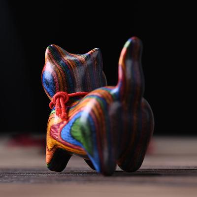 Regenbogen Holzschnitzerei Katzen Skulpturen Katzen Ornamente Niedliche Farbige Holzkatze Desktop Büro Accessoires Heimdeko Geschenk Souvenirs