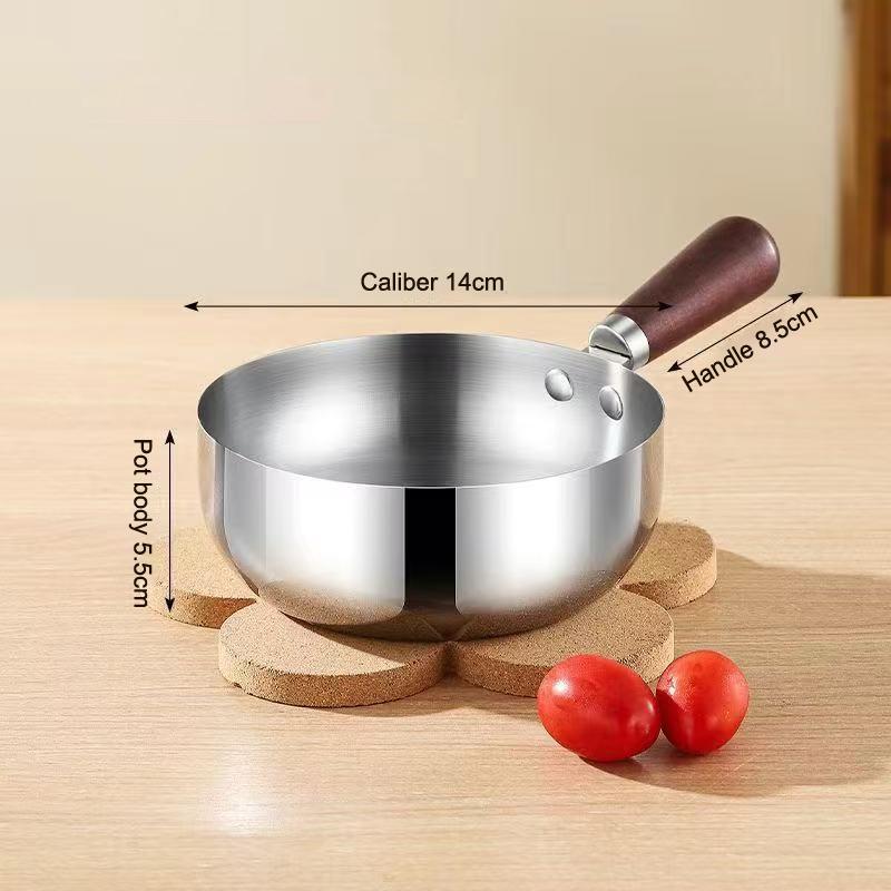 14/17cm Stainless Steel Bowl with Walnut Wood Handle Single-person Pot for Fruit Salad And Yogurt - Breakfast Cooking Tool