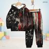 Kids Boys Girls Black Red Printed Hooded Long Sleeve Sweatshirt Cuffed Pants Two Piece Set