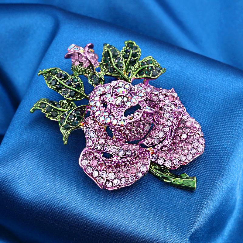 Luxury Heavy Industry Full Diamond Peony Flower Brooch Women's High-end Clothing Corsage Accessories Pendant Pin Dual-purpose Multi-function