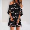 Fashion Womens Loose Summer Print Hanging Neck Strapless Short-sleeved Dress