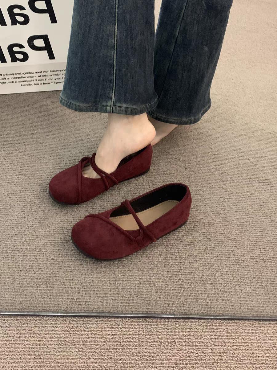 

2025 Весна Осень Туфли Принцессы для Девочек Детские Кожаные Туфли Ткань Флок Классические Мягкие Повседневные Балетки Абсолютно Новые Противоскользящие На Липучке 40 красный