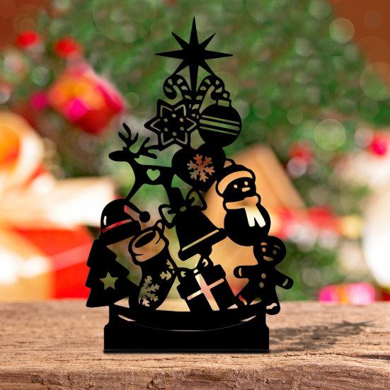 Christmas Shadow Candle Holder Funny Metal Tree Shaped Shadow Candle Stand Tabletop Decorative Tea Light Holder for Holiday Dining Table Decor
