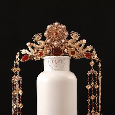 Goldene Hanfu Haar Krone Neuer Chinesischer Stil Lange Quaste Haarnadel Hanfu Cosplay