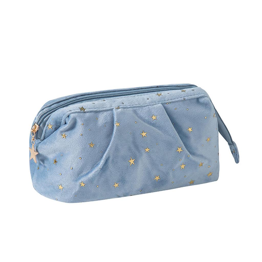 Yodilala Gold Stamp Makeup Large Portable and Steel Frame Square Blue Steel Frame Bag Women's Pouch, Capacity, Compact, Design, Dual-Function Pan,