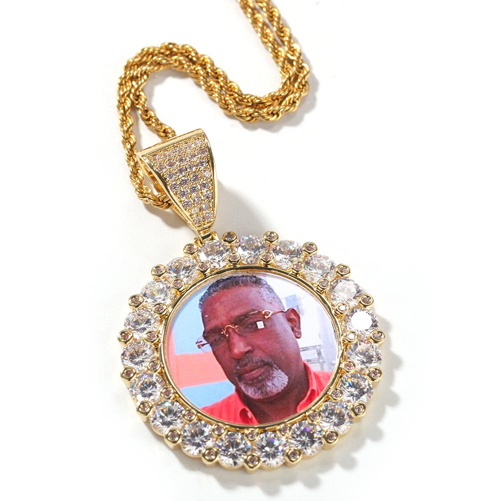New product photo necklace hip hop round diamond set personalized DIY photo pendant necklace men's and women's accessories