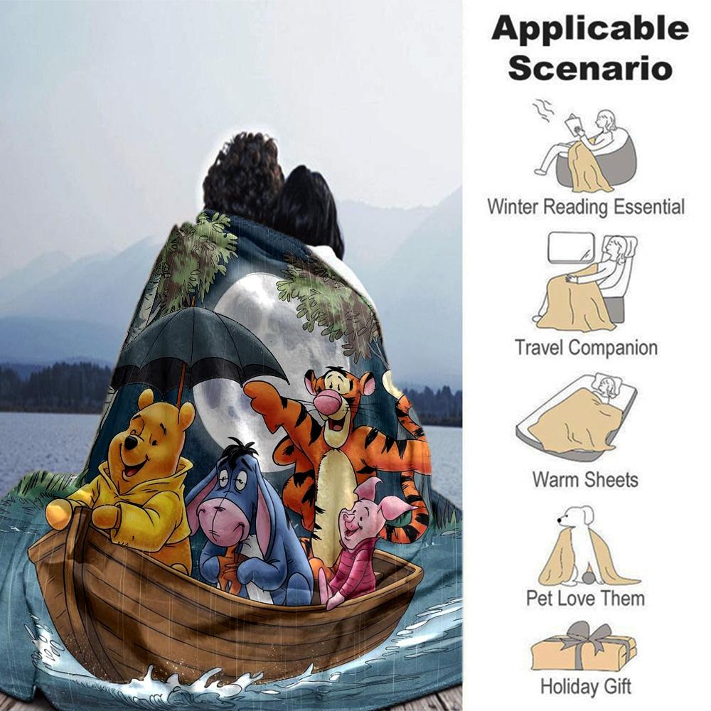 Winnie Pooh Adventure Flannel Blanket Super Soft Warm Cozy Blanket For Sofa Bed Office Travel Allseason Home Decor Gift
